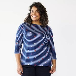 Croft and BARROW SIZE XL 3/4 SLEEVE SHIRT WITH PINSTRIPES AND HEART DESIGN